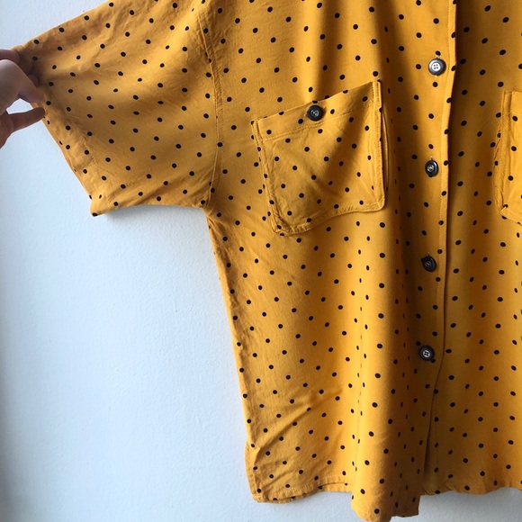 Vintage Rare Button Dwn Yellow Pockets PolkaDot T - Picture 2 of 8